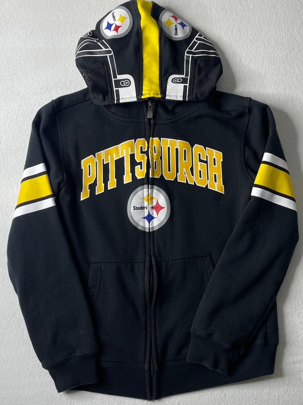 NFL Pittsburgh Steelers Hoodie Kids Medium Black Yellow Zip Up Jacket Football
